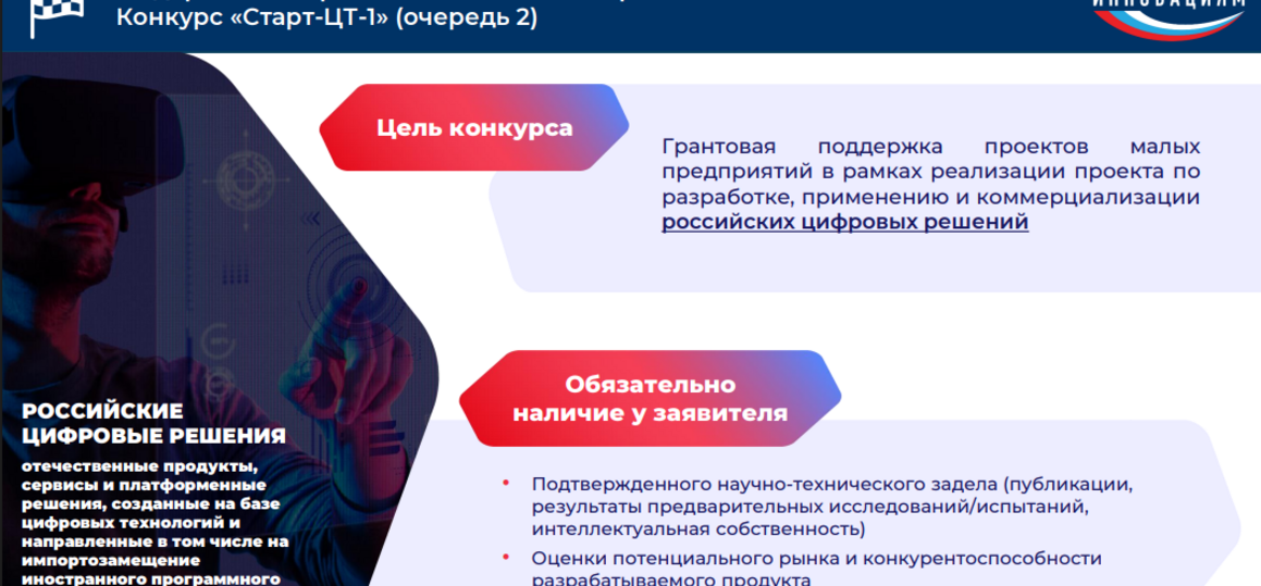 ЗАПУСК КОНКУРСА «СТАРТ-ЦТ-1» (ОЧЕРЕДЬ 2) В РАМКАХ ФП «ОТЕЧЕСТВЕННЫЕ РЕШЕНИЯ»