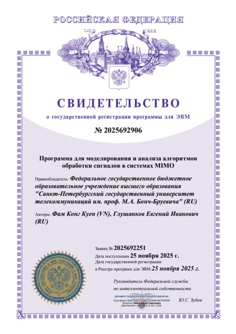 Программа для моделирования и анализа алгоритмов обработки сигналов в системах MIMO