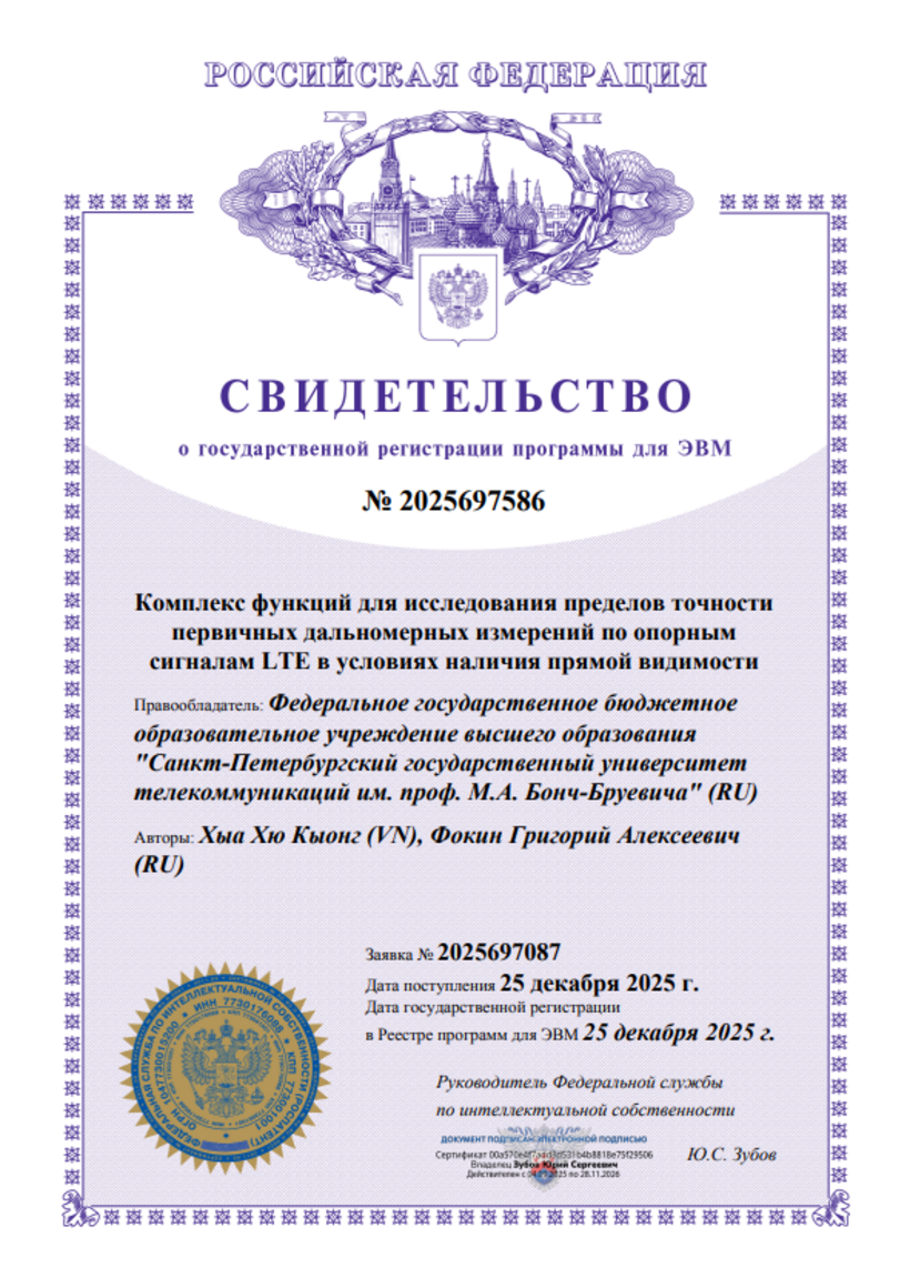 Комплекс функций для исследования пределов точности первичных дальномерных измерений по опорным сигналам LTE в условиях наличия прямой видимости