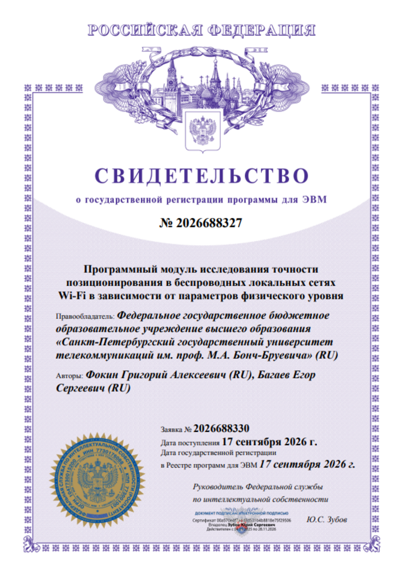 Программный модуль исследования точности позиционирования в беспроводных локальных сетях Wi-Fi в зависимости от параметров физического уровня